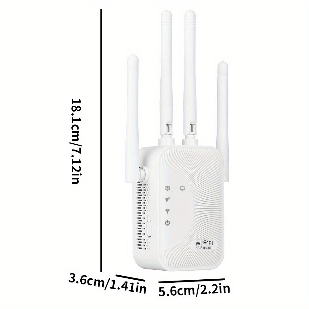 Amplificador de Señal Wifi, Refuerzo de Síntesis Wifi, Compatible con WIFI6, Equipado con un Puerto Ethernet, Con 4 Antenas para Cobertura de 360°, Alcanzando hasta 11,000 Pies Cuadrados, Adecuado para Más de 35 Dispositivos, Y se Puede Configurar con So