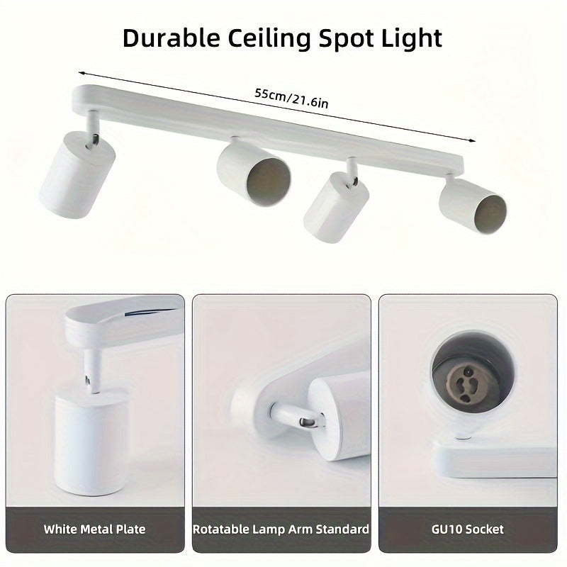 1pc Luz de techo industrial moderna vintage de 4 luces, Fijo de iluminación empotrada rotativa de arte de hierro simple, para pasillo, cocina, sala de estar, dormitorio, socket GU10 (bombilla no incluida), iluminación comercial, metal, con hardware de mo