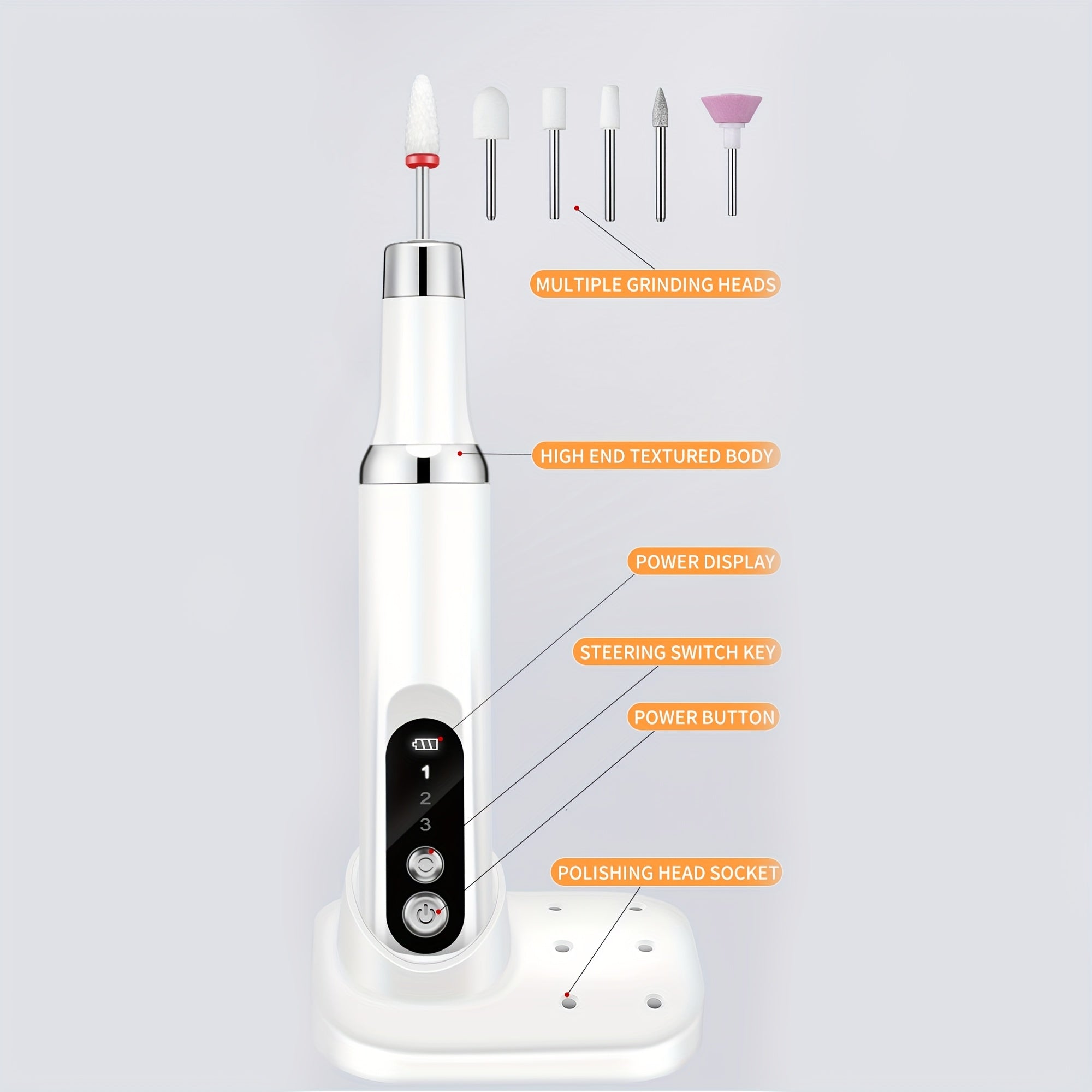 Limpiador de Uñas Eléctrico, Taladro de Uñas Inalámbrico Profesional con 6 Velocidades para Acrílico y Gel, Set Portátil con Base Recargable, Pulidora Electrónica para Salón o Hogar