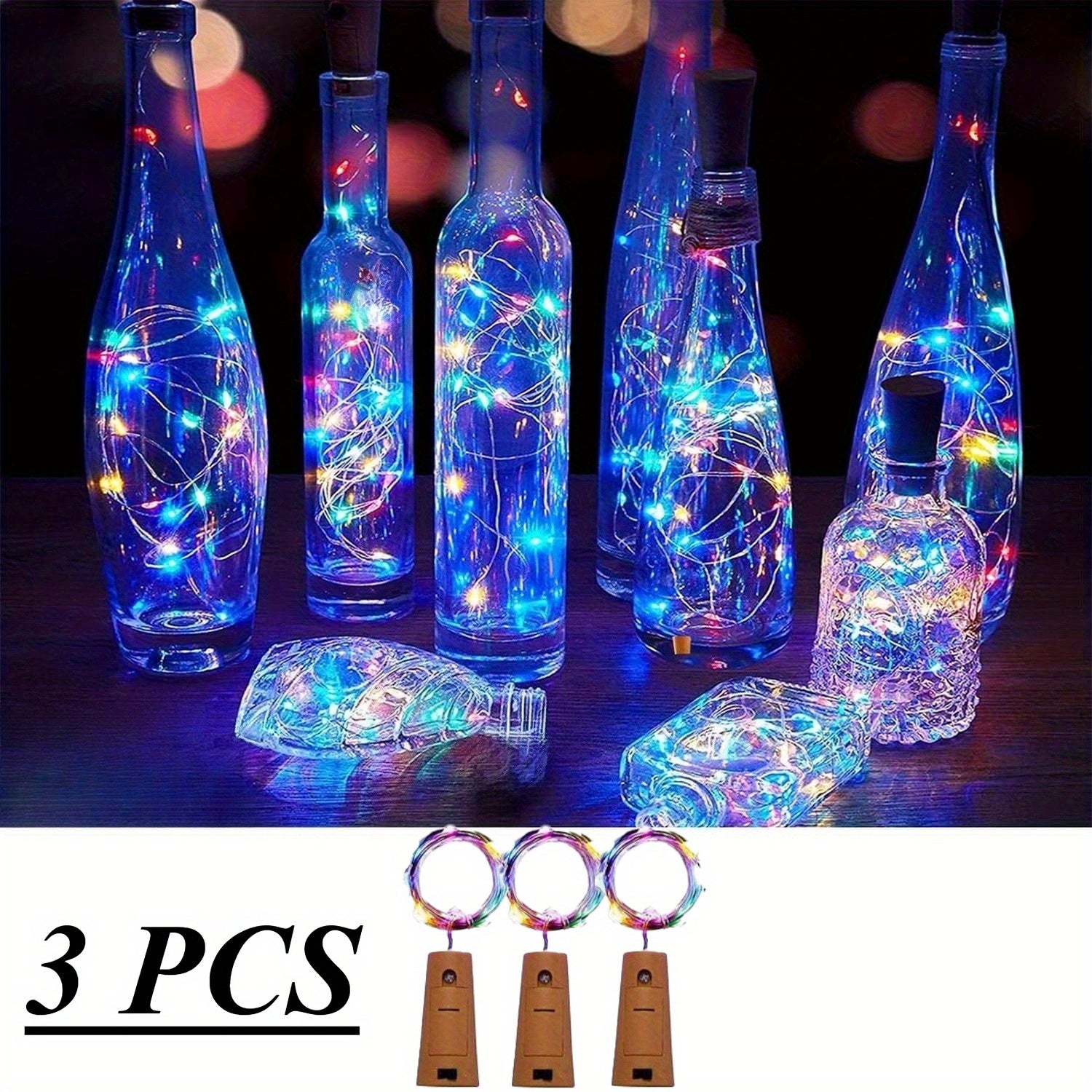 Luz LED para botella de vino - Luces de cuerda de hada de corcho LED de colores, control de botón alimentado por batería para Navidad, fiestas, bodas y decoración del hogar - Decoración interior de plástico, iluminación de festivales, atmósfera de fiesta