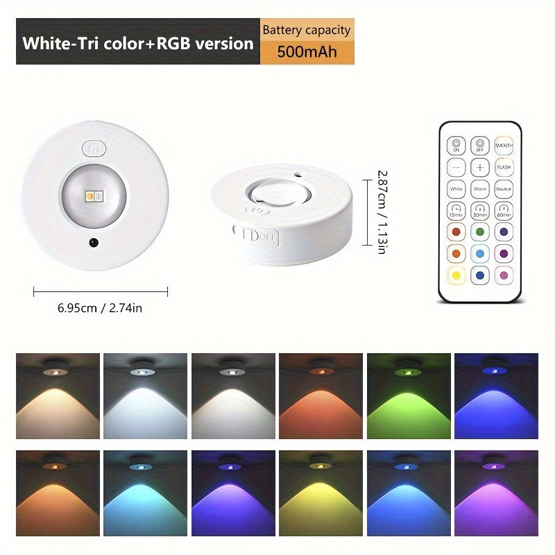 1pc POOKIN LED RGB Luz de carga recargable con mando a distancia, luz inalámbrica de empuje magnético con temporizador y función de cambio de color, aplique de plástico con acabado pulido, alimentado por batería de litio de 500mAh, para cocina, armario y