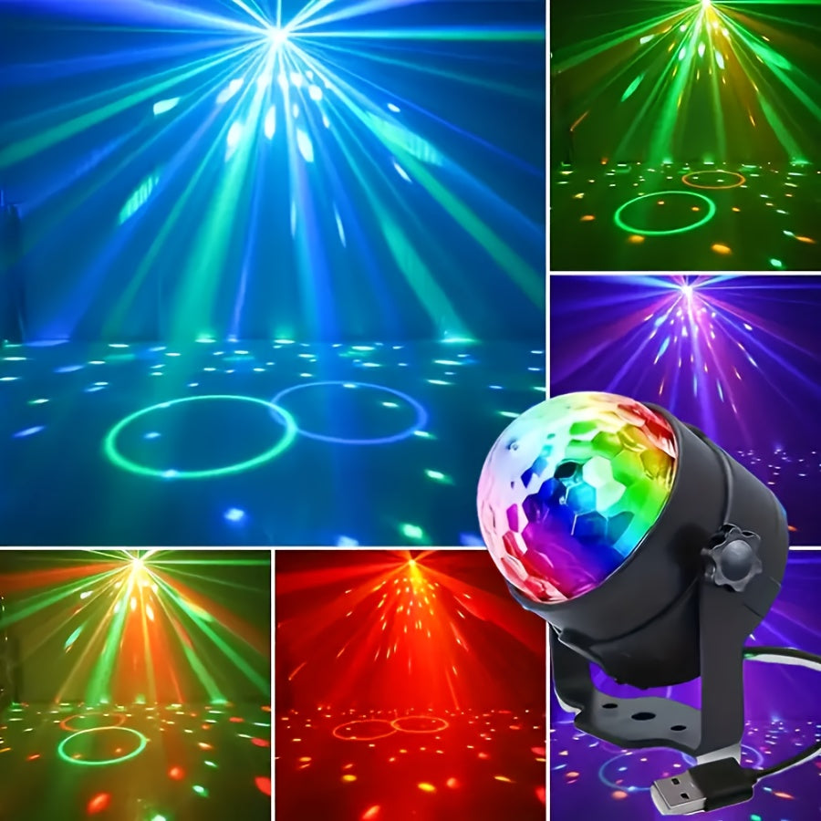 Lámpara LED USB de bola mágica, esfera disco de 7 colores, lámpara de proyección de cielo estrellado para ambiente navideño, resina ABS, color negro, uso decorativo, voltaje de 36V o menos, sin batería incluida