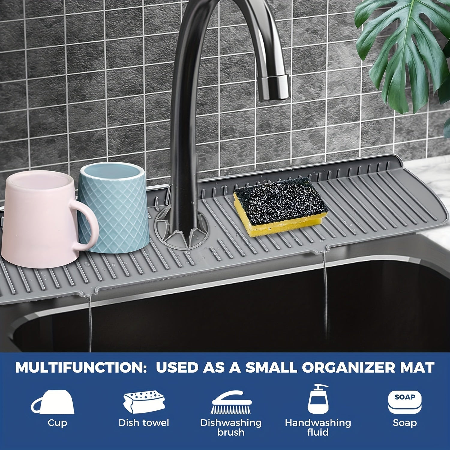 Alfombrilla de goteo para grifo de silicón, base grande para grifo, soporte para esponja de lavar platos, accesorio para fregadero de cocina, protector contra salpicaduras para mesón y baño