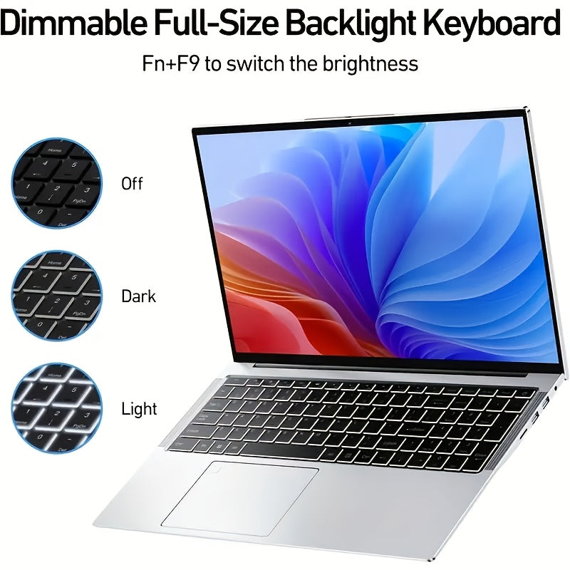 Portátil de 15.6 Pulgadas con 8GB RAM + SSD de 1024GB, Procesador N95, Bisagra 180°, WiFi 6, sin varillas 5.2, USB, Tipo-C, HDTV, Batería de 5000mAh, Altavoces Estéreo Dobles, WiFi Dual Band 5G, Regalo Ideal para Amigos