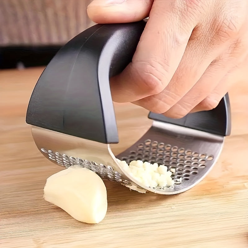 Prenta de Ajo Manuales de Acero Inoxidable con Mango Ergonómico - Herramienta de Cocina Multifuncional para Triturar Ajos, Sin Necesidad de Electricidad, Duradera y Fácil de Limpiar, Trituradora de Ajos