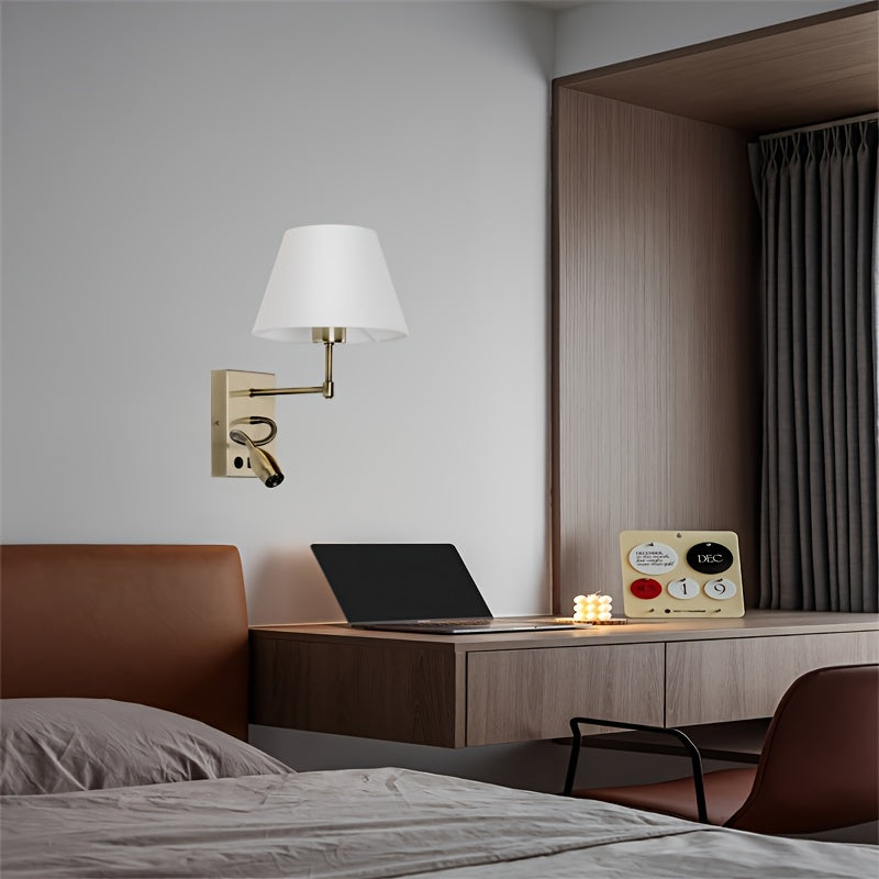 Linterna de Pared Minimalista Moderna con Pantalla de Tela para Mesita de Noche