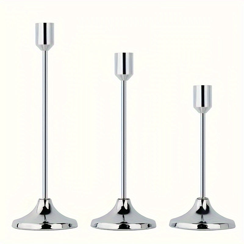 3 piezas de elegantes candelabros de metal, acabado dorado y oro rosa, decoración multiocasión para mesa festiva - Perfecto para Navidad, Halloween, Pascua, Hanukkah, Acción de Gracias, bodas, banquetes, fiestas, decoración del hogar y hoteles, duradero,