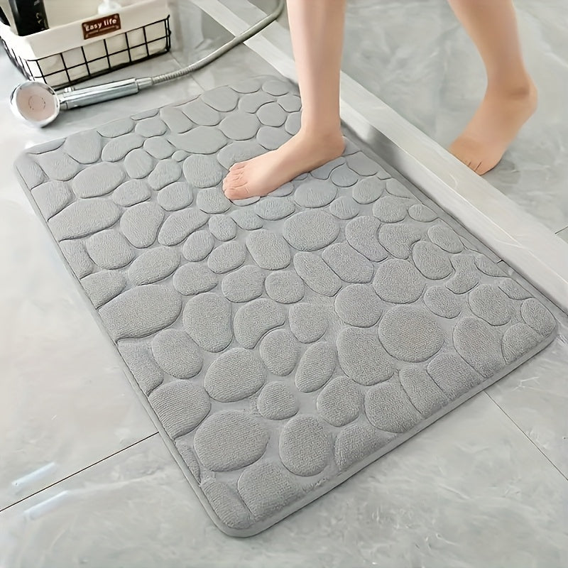 1pc Alfombra De Baño De Espuma Viscoelástica Suave Y Cómoda Con Relieve De Adoquines - Absorbente De Agua Rápido Y Lavable - Antideslizante - Perfecto Para La Habitación De La Ducha Y Accesorios De Baño, Decoración De Otoño, Decoraciones De Baño
