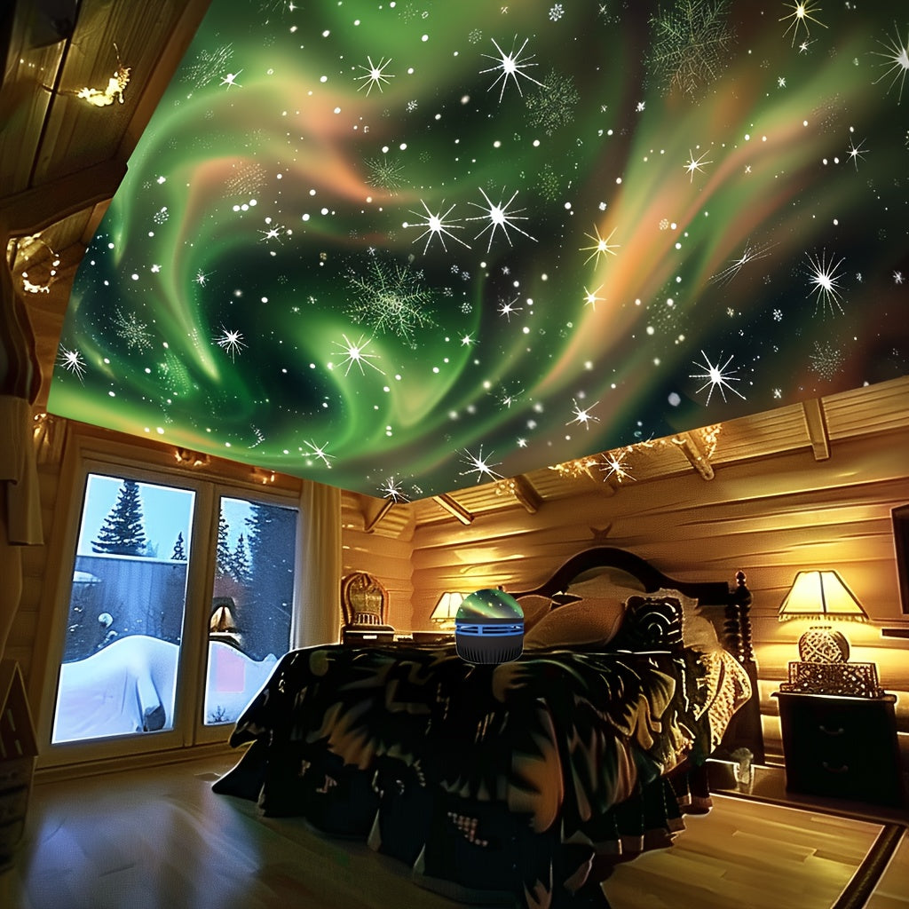 1pz Luz Nocturna de Proyección Cielo Estrellado y Aurores Boreales con Control Remoto, Proyector USB 2-en-1 para Dormitorio, Fiestas, Vacaciones - Decoración de Arte en Plástico Pulido, Sin Pilas Necesarias, Iluminación para Acampar | Diseño Galaxia | Il