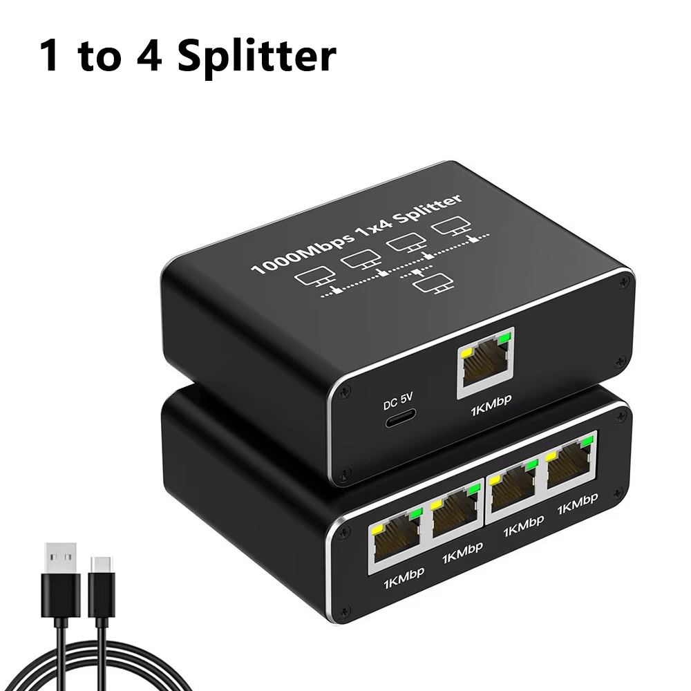 Divisor Gigabit Ethernet 1000Mbps de 1 a 2/3/4 RJ45 para Computadora/Hub/Empalmeador/Ruta/Caja Set-Top/Digital TV