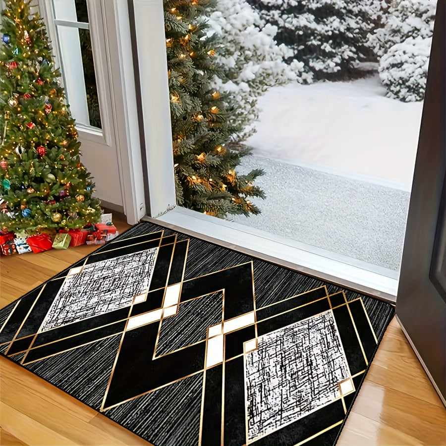 Alfombra de Puerta Estilo Bohemio Retro, Suave y Antideslizante de Franela, Lavable a Máquina, Pelusa Baja, Patrón a Rayas, Tela Floqueada, para Interior/Exterior, Sala de Estar, Baño, Alfombra de Balcón - Diseño Elegante de Textura, Decoración Navideña,
