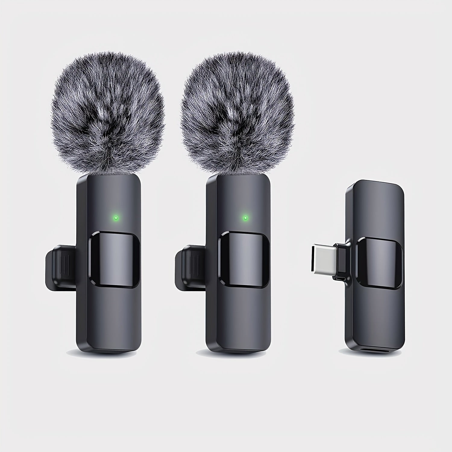 Micrófono inalámbrico Lavaliere, adecuado para transmisiones en vivo y videoblog, conectividad USB-C, batería recargable, diseño compacto con cubierta de espuma negra, fácil de usar plug-and-play, micrófono inalámbrico recargable.