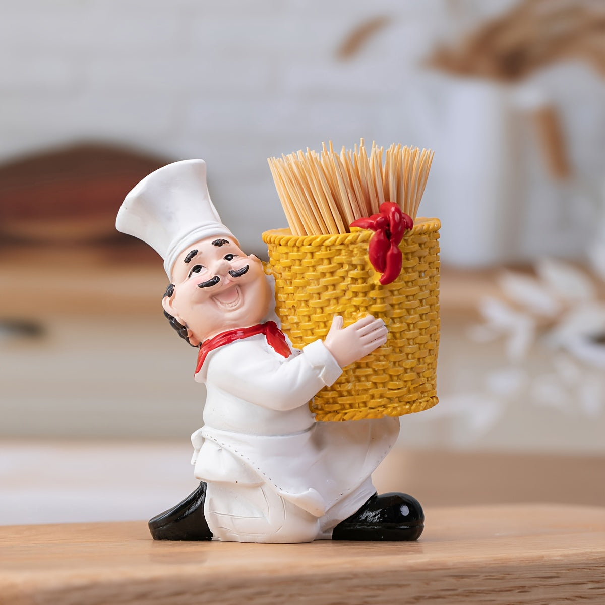 Chef de resina con soporte para palillos en cesta de bambú, decoración novedosa para fiestas, no necesita electricidad, accesorio para encimeras de cocina
