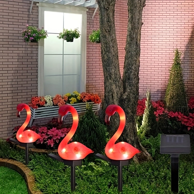 3 piezas de luces solares de flamenco para césped, IPX4 para decoración exterior de porches de jardín, regalo ideal para mejorar la atmósfera exterior para patio, patio, césped y jardín.