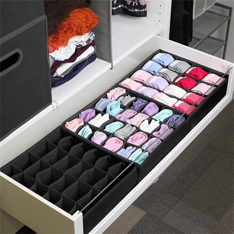 Organizador de Calcetines Plegable de 24 Celdas - Caja de Almacenamiento de Tela con 24 Compartimentos para Calcetines, Ropa Interior y Accesorios - Opciones Duraderas Multicolor (Morado, Rosa, Azul, Gris)