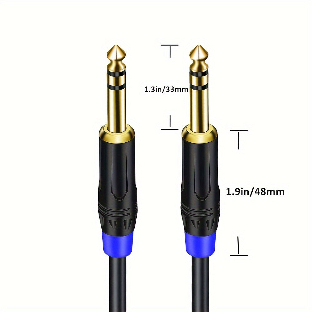 Cable de Audio TRS de Alta Resistencia de 1/4" a 1/4" - Conector Macho a Macho, Jack Estéreo, Interconexión Balanceada para Guitarra Eléctrica, Bajo, Mandolina | Conectores Chapados en Oro, Blindaje de Alta Densidad