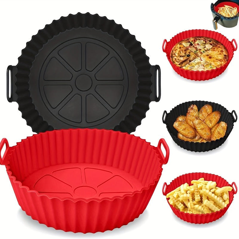 Revestimiento de Silicona Antiadherente para Freidora de Aire - Bandeja de Cocina Reutilizable para BBQ, Alfombrilla de Grado Alimenticio Engrosada para Cocinar Saludable, Diseño Rojo y Negro, Perfecto para Pizzas, Pollo, Papas Fritas y Más, Accesorios p