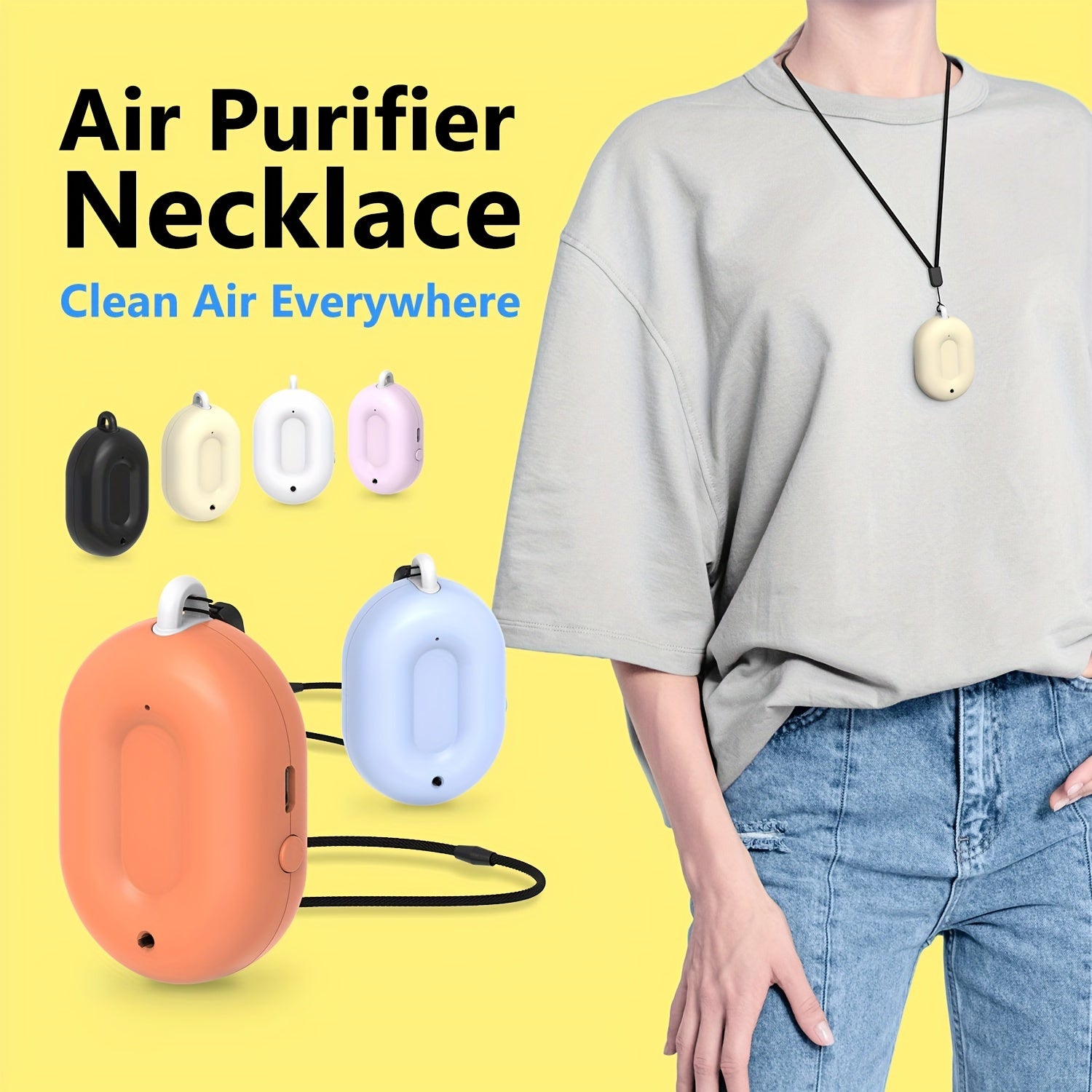 Collar purificador de aire IONKINI: Ionizador de aire portátil para todas partes - Aire limpio en cualquier lugar - Adecuado para uso en exteriores, hogar, automóvil e interiores - Carga USB con batería incorporada - Regalo perfecto para familiares, amig