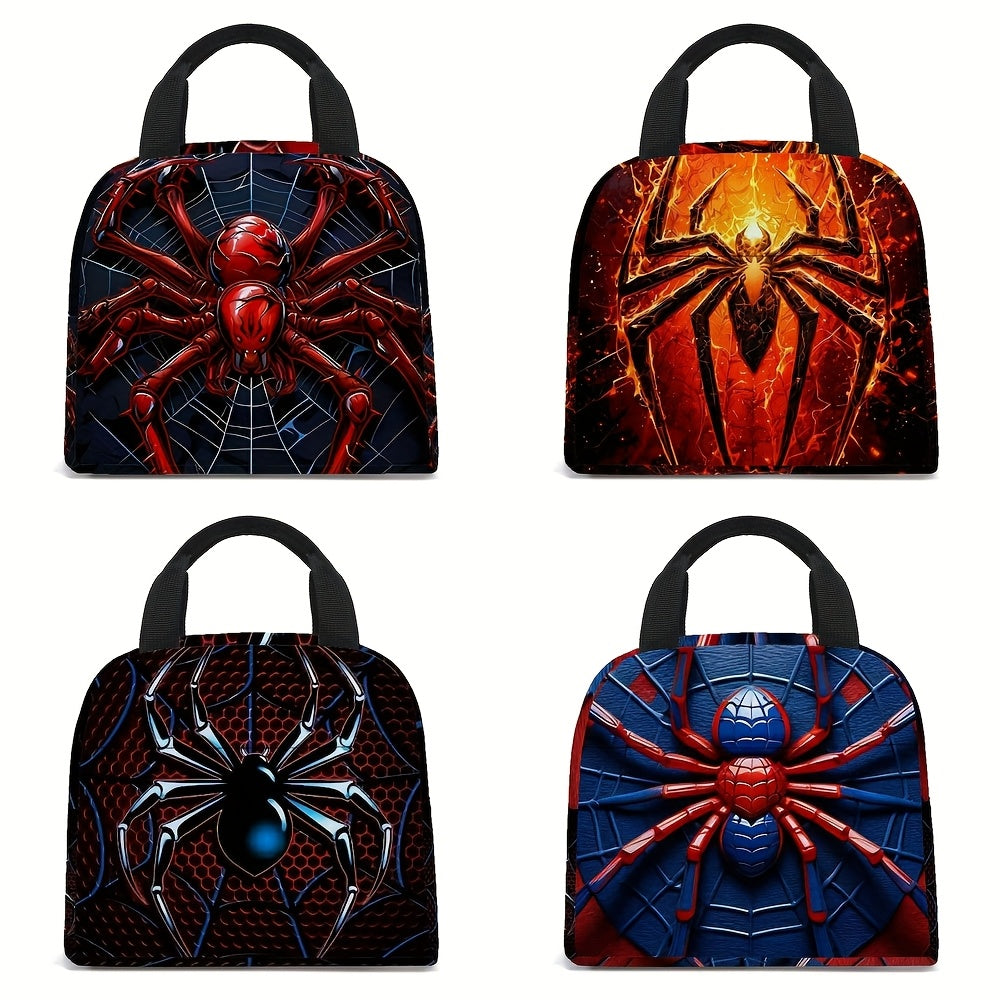 Bolsa de almuerzo aislada con estampado de arañas - Resistente de poliéster con diseño de telarañas vibrantes, sin contacto con alimentos, ideal para el trabajo, viajes y pícnic, lavable a mano, bolsa de almuerzo aislada, regreso a la escuela