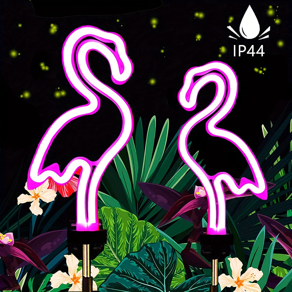 Luz solar para decoración de jardín de neón de flamingo, lámpara decorativa impermeable para exteriores, adecuada para decoración de patios, embellecimiento de césped y decoración de vacaciones, IP44