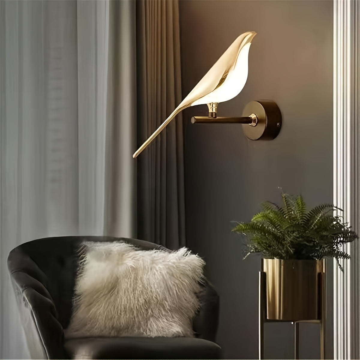Arandelas de Pared Modernas Art Deco para Sala, Dormitorio o Pasillo, Lámpara de Pared con Aves Oscilantes, Iluminación Metálica y Acrílica, 3 Temperaturas de Color (2 Luces)