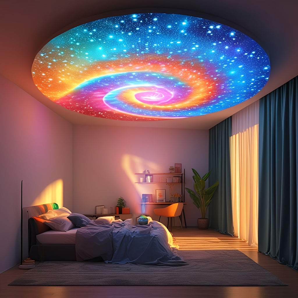 Linterna de Proyección LED Noche Estrellada con Control Remoto - Luz Ambiental Aurora Boreal Sincronizada con Música, Luz Nocturna Multicolor USB para Dormitorio, Cine en Casa y Regalos (), Diseño Inspirado en la Aurora, Pequeña Operación a Pilas, Ilumin