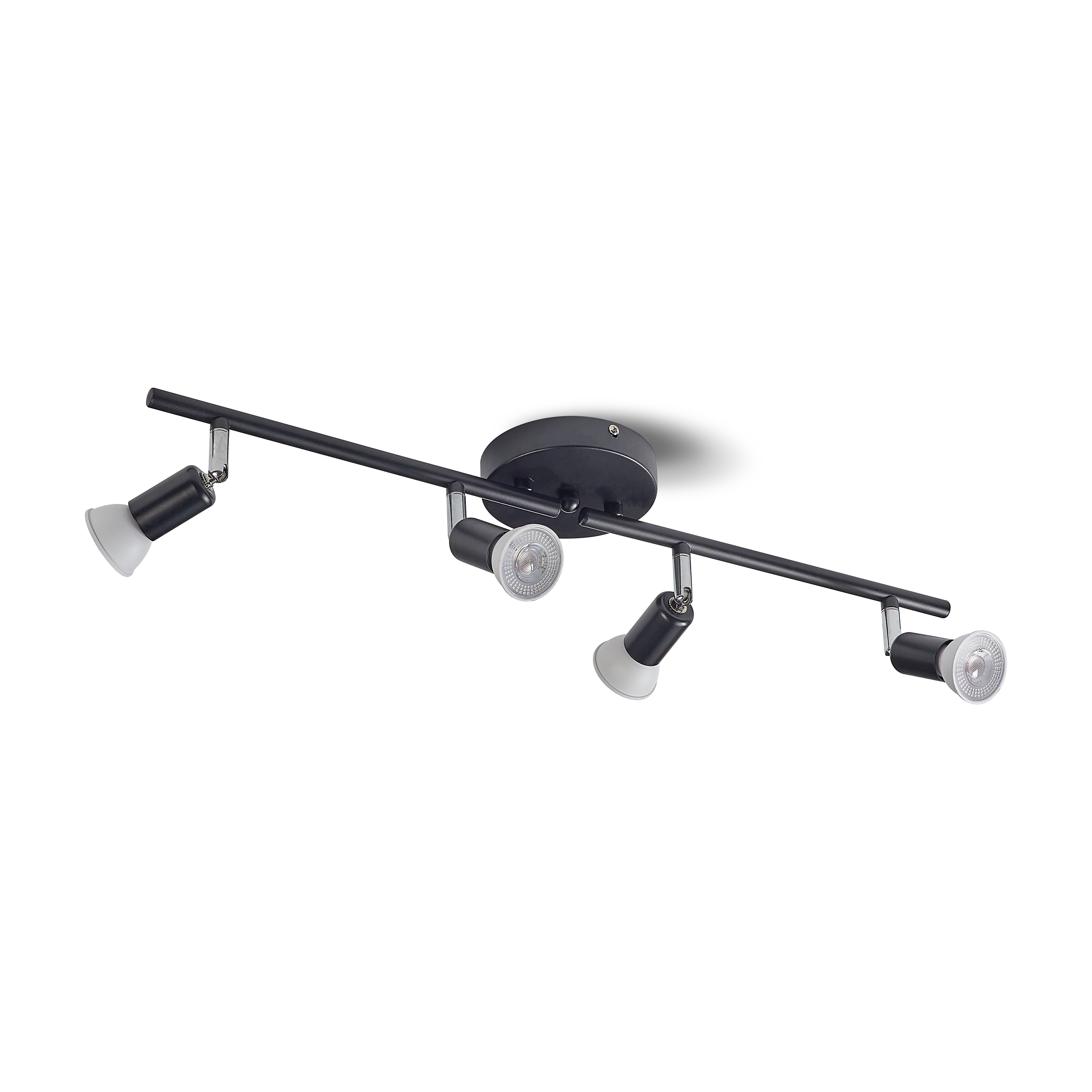Kit de iluminación de riel, 1 pieza, brazo de riel ajustable con 4 cabezales, luz de techo direccional plegable con socket GU10, incluye focos, para cocina, dormitorio o sala de exhibición, lámpara de acento, color negro/níquel