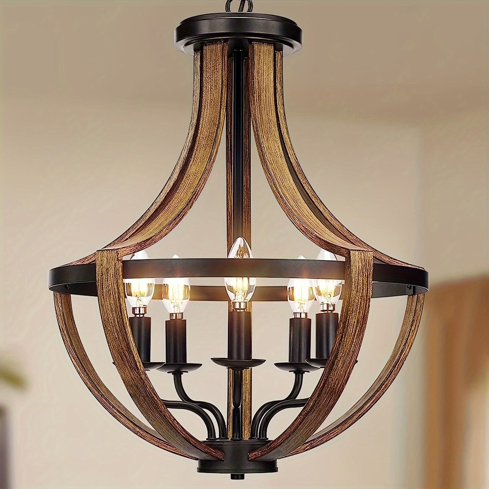 Lámpara colgante rústica de granja, Altura ajustable, Kit de 5 luces, Base E14, Lámpara de estilo campestre moderno para cocina, comedor, sala de estar