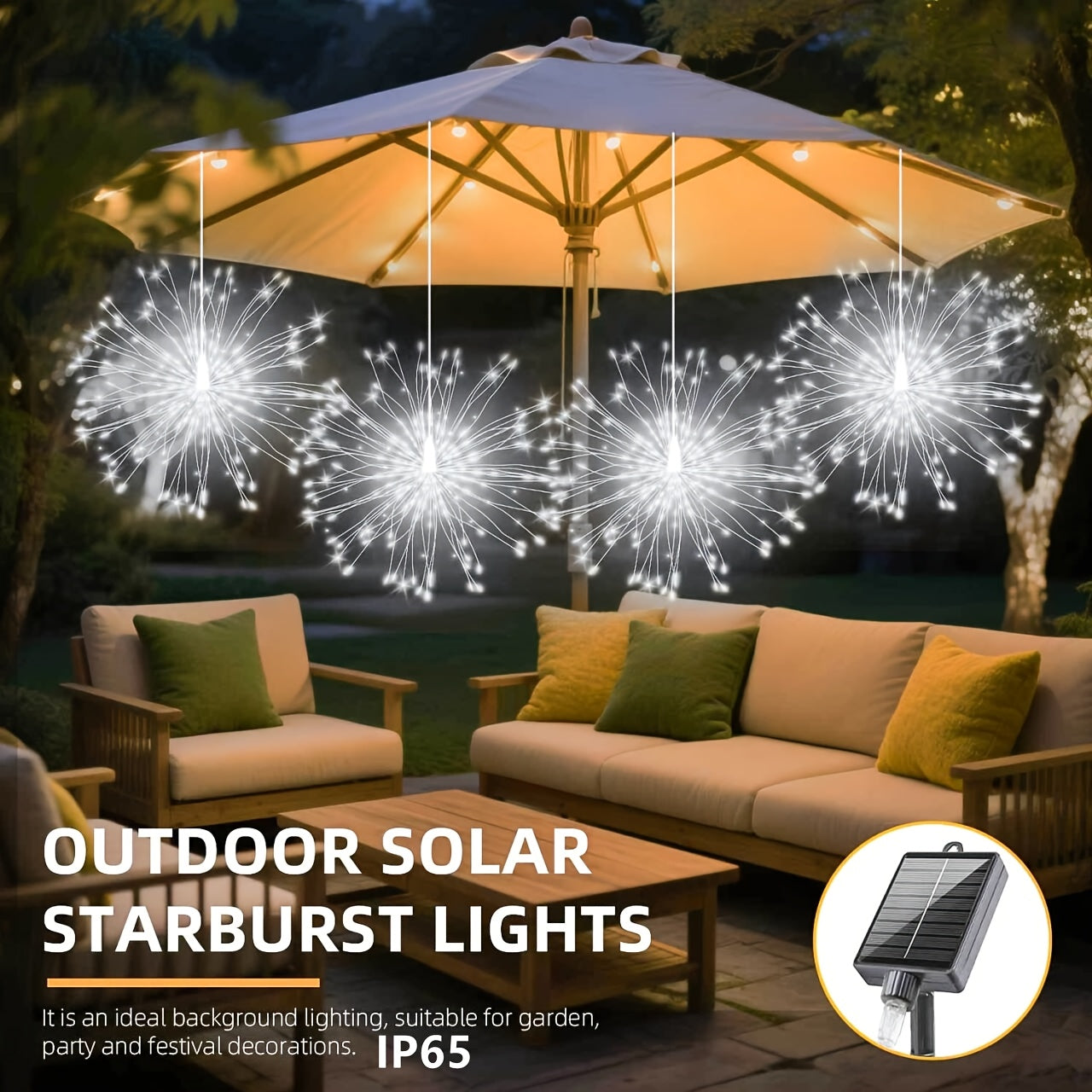 Pack de 4 Luces Solares Colgantes con 8 Modos Parpadeantes - Luces de Hadas a Energía Solar, Encendido/Apagado Automático, IP65 Alta Calidad para Jardín, Patio, Fiestas, Día de la Independencia, Chimenea - Decoración sin Cableado, Diseño Estelar, Ilumina