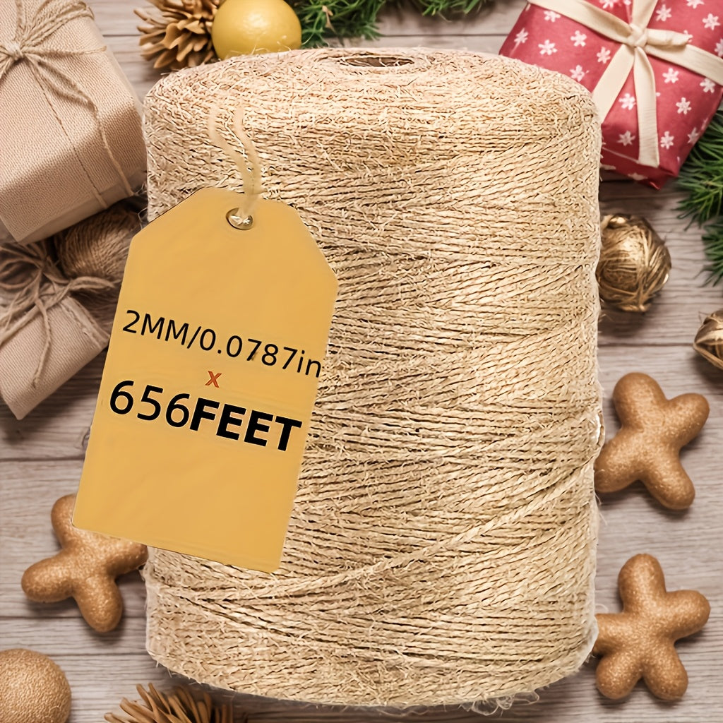 656 Pies de Cuerda Natural de 2mm para Manualidades, Jardinería, Envoltura de Regalos y Proyectos de Arte - No Requiere Electricidad ni Batería