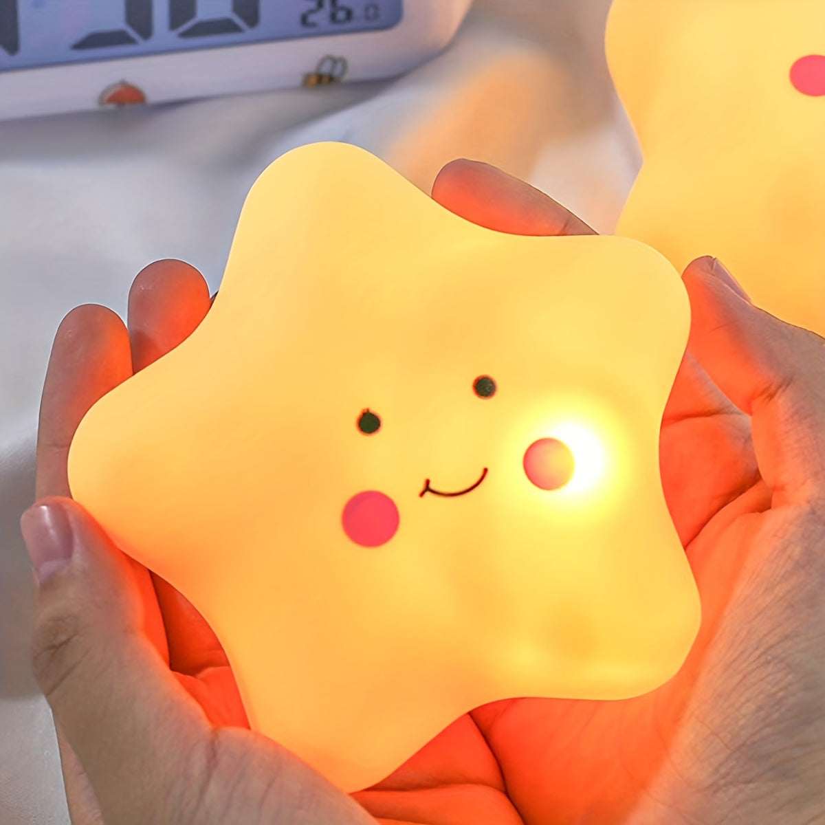 1 pieza de luz nocturna en forma de estrella de silicona, decoración de hogar, estrella de luz nocturna, decoración de dormitorio, estrella de luz nocturna de mesa para habitaciones, incluye baterías