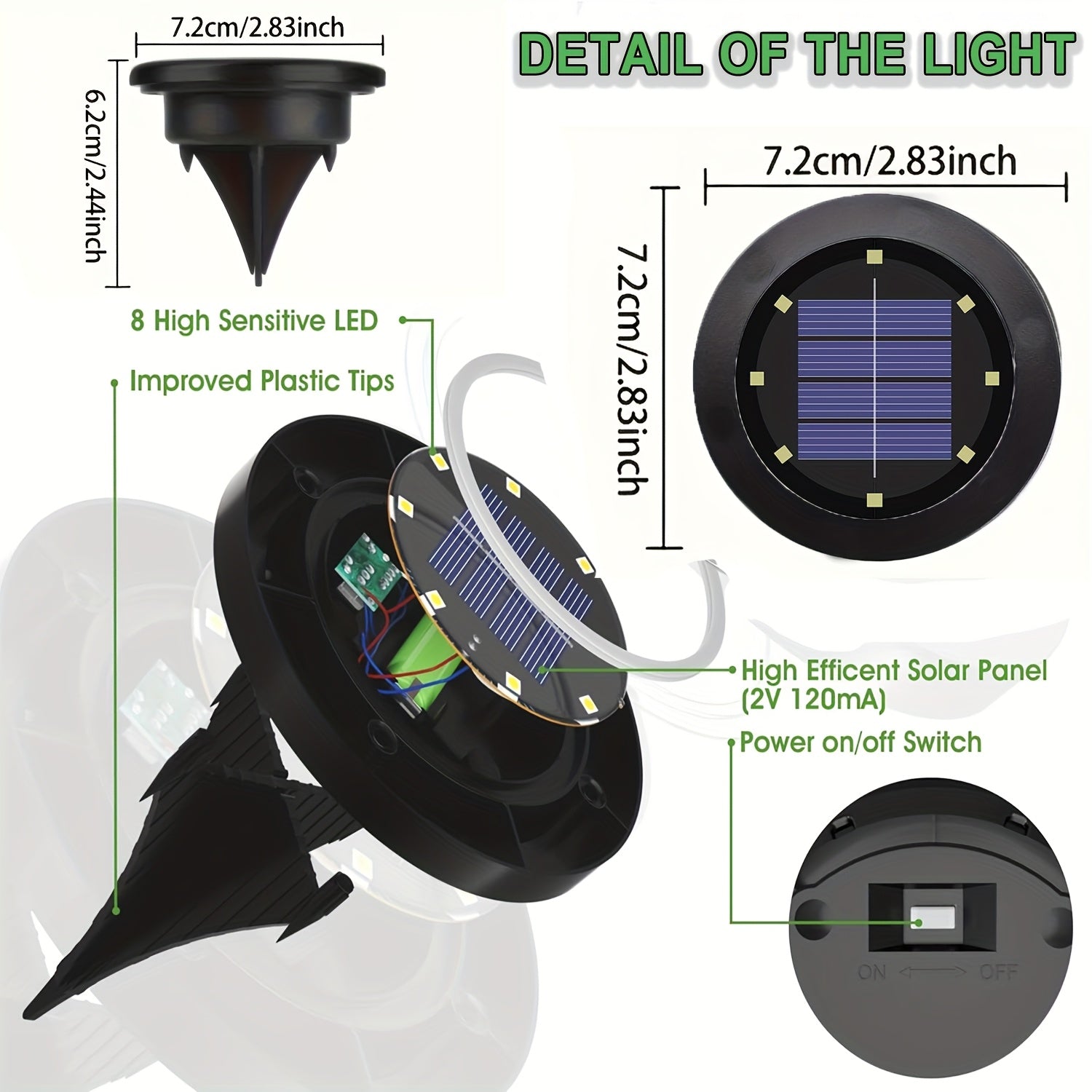 12/8 piezas de luces solares geográficas, 12 luces de disco solares LED, luz blanca, accesorios de iluminación para jardín, ideales para césped, patio, terraza, balcón y aceras