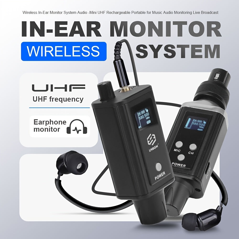 Sistema de Monitoreo Intrauditivo sin varillas LMBGM con 1 Canal y Auriculares Tipo Bodypack para Escenario, Estudio, Actuaciones, Karaoke y Otros Escenarios