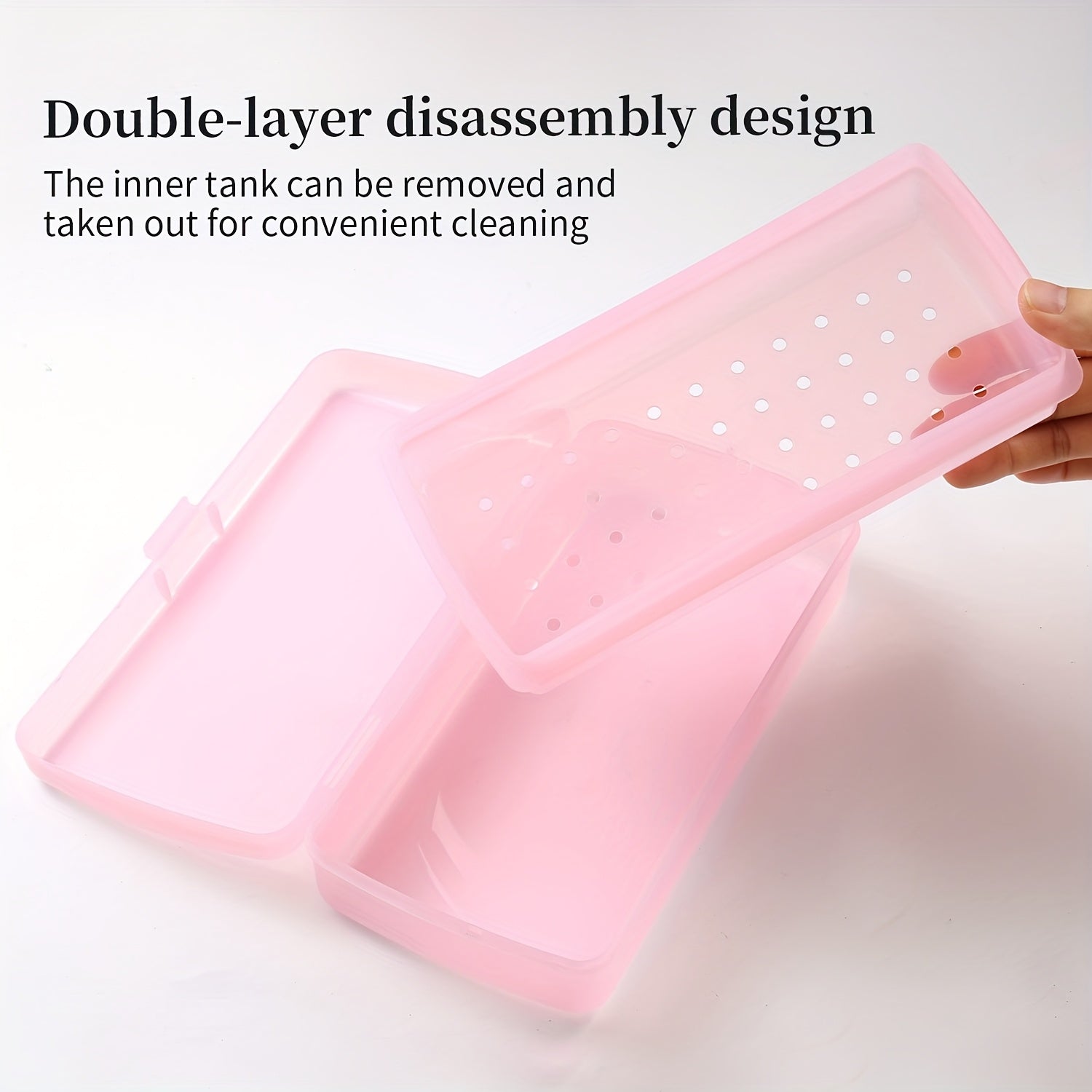 Caixa de Desinfección Profesional para Salón de Uñas - Organizador de Doble Capa con Tapa Transparente, Construcción en Plástico Resistente, Azul Pastel/Rosa - Estación Portátil de Sanitización para Salones de Manicura y Pedicura, Spa o Hogar - Diseño Fá