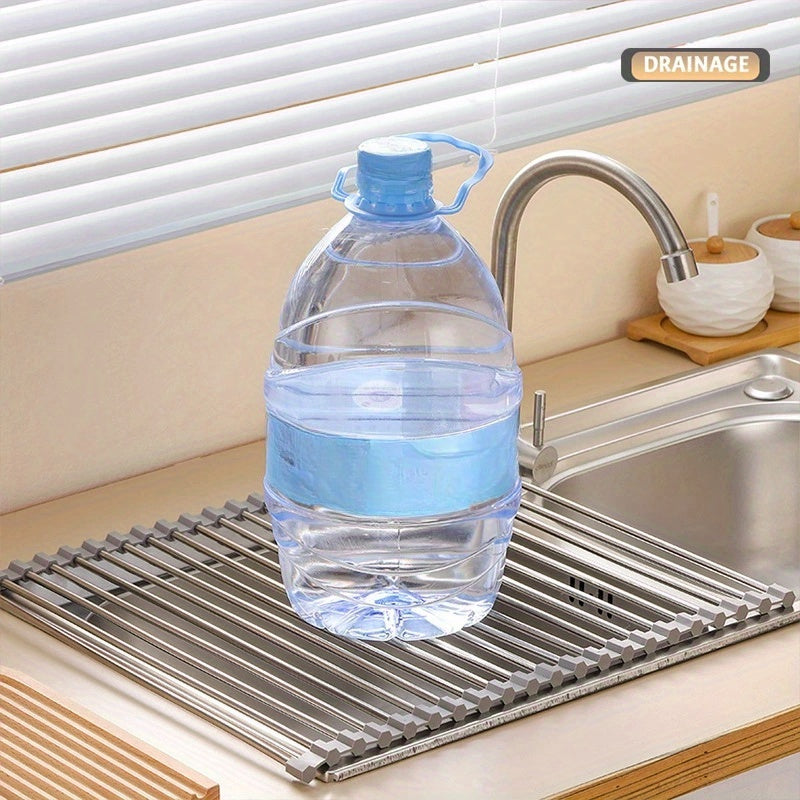 SunCleanse Armario de secado de platos enrollable con 15 tubos - Secador de platos de acero inoxidable multifuncional sobre el fregadero, 43cm x 30cm, Diseño plegable y colapsable, Ideal para encimeras de cocina, Portátil y versátil soporte de tazas, Arm