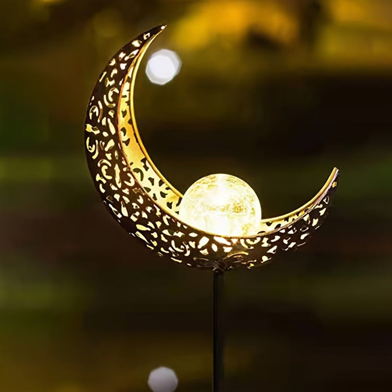 Luces Solares Decorativas para Exteriores de Luna, Adorno Metálico Impermeable y Antigolpes con Vidrio para Césped, Accesorios de Jardín, Lámpara de Iluminación Exterior Luces de Hierba IP65