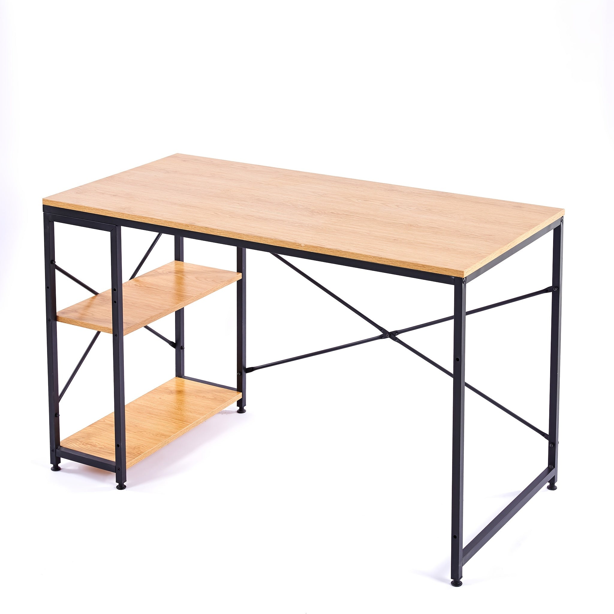 Escritorio moderno y minimalista con marco de metal y estantes laterales de almacenamiento - Fácil de limpiar, ideal para hogar, oficina, dormitorio, estudio, escuela y área de estudio de estudiantes, escritorio de computadora.