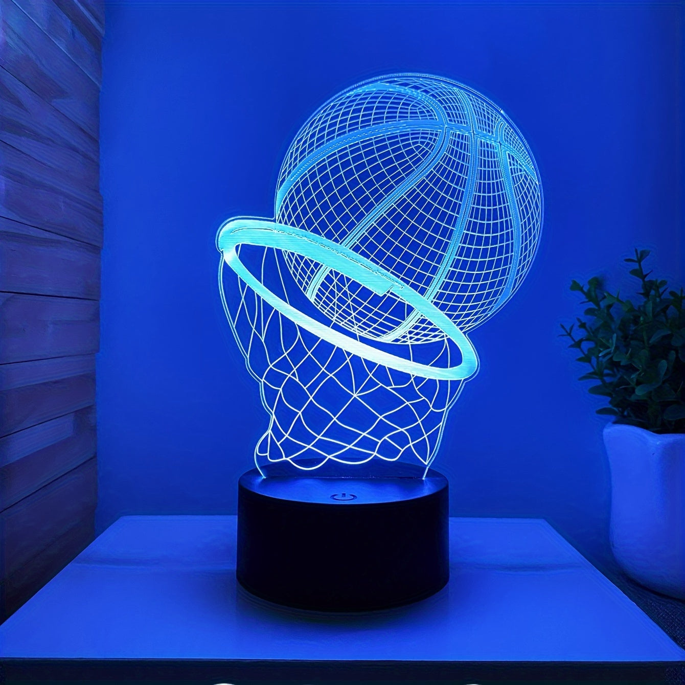 Lámpara de mesa de ilusión de baloncesto en 3D, estilo deportivo con control táctil, luz nocturna LED con pantalla de acrílico, lámpara de escritorio de plástico con alimentación USB para varios tipos de habitaciones, regalo temático para fanáticos del b