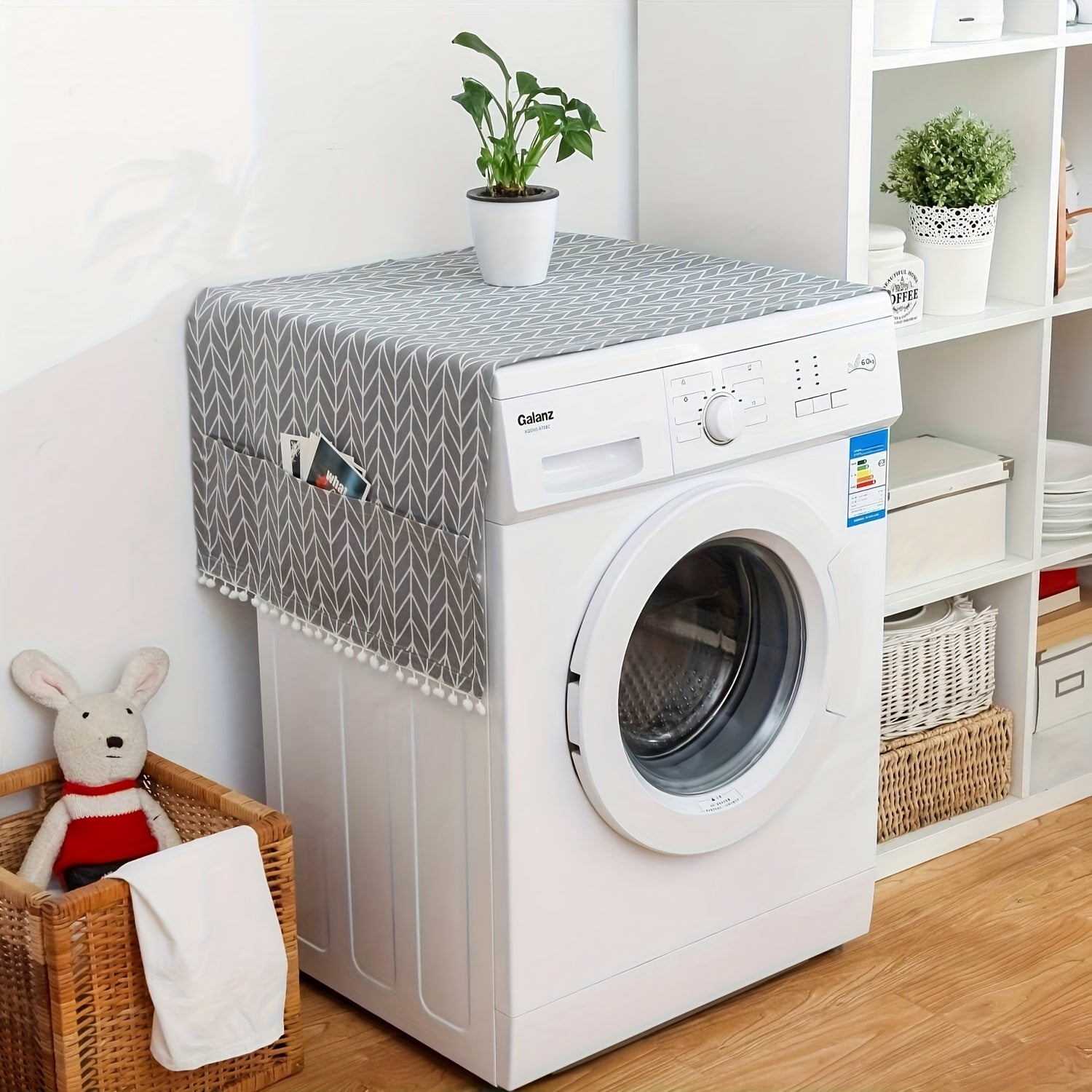 1 pieza, cubierta superior de lavadora y secadora, cubierta superior de lavadora, cubierta de polvo de refrigerador con 6 bolsas de almacenamiento laterales para el hogar y la cocina