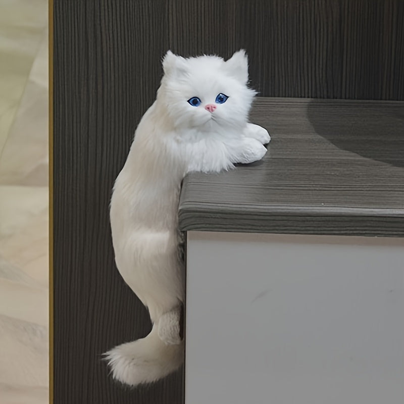 Muñeca de gato en resina artesanal, 1 unidad - Figura realista de felino en peluche para decoración del hogar, bodas y regalos - Material duradero, no requiere energía