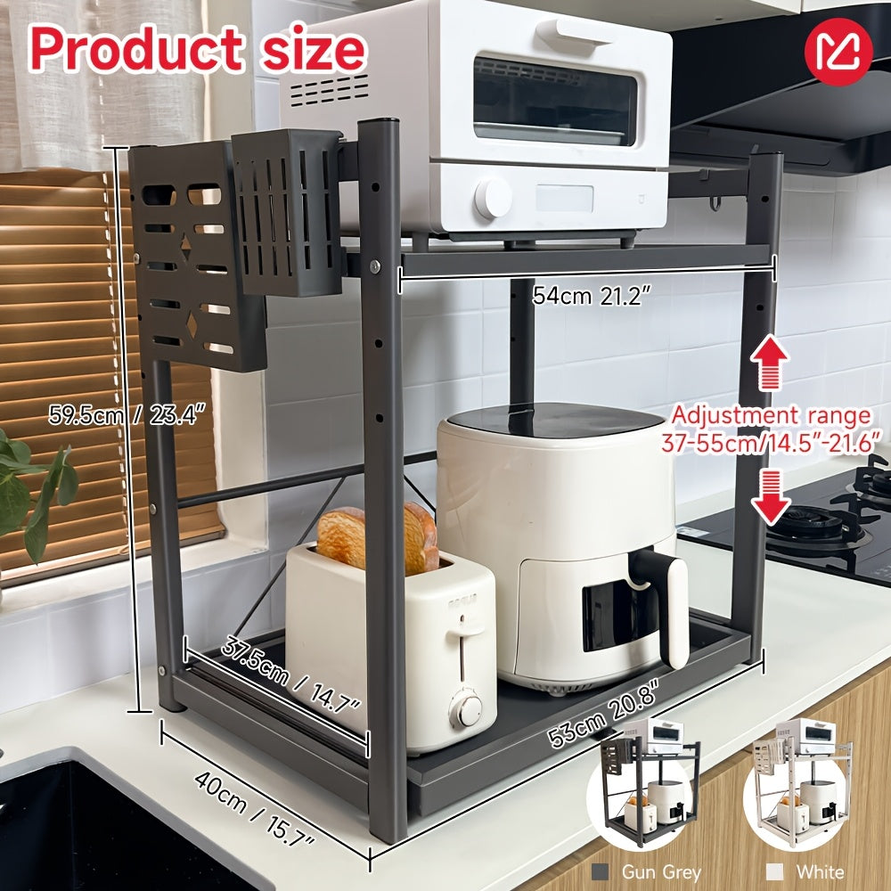 Estante de almacenamiento para microondas y cocinero de arroz de metal de alta resistencia - Organizador de encimera ajustable con múltiples estantes, estante de gabinete de cocina que ahorra espacio para hornos, licuadoras, cafeteras, estante de almacen