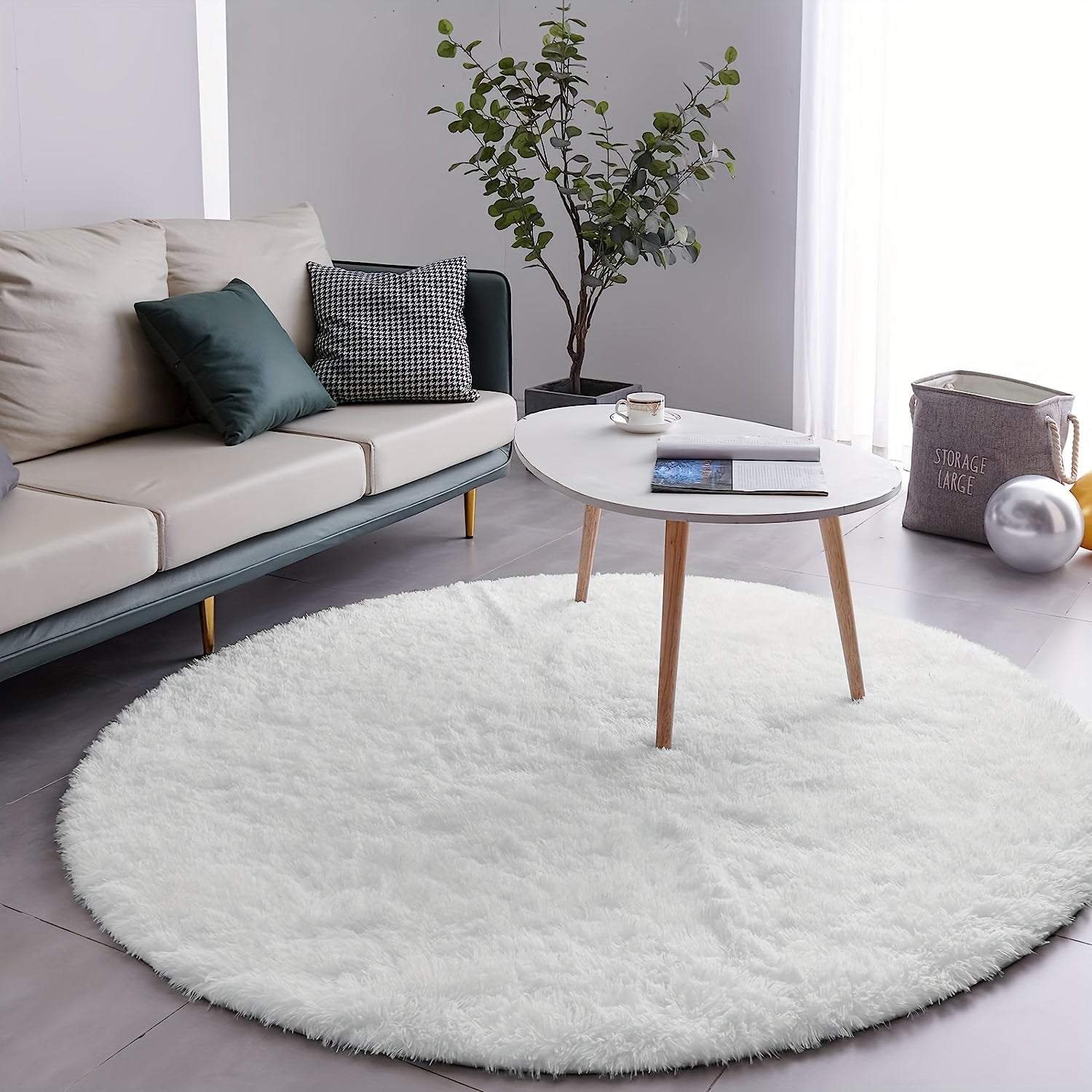 Alfombra Redonda Blanca Pura para Sala de Estar y Dormitorio, Alfombra de Noche, Alfombra para Pies, Alfombra para Silla de Computadora, Alfombra de Yoga