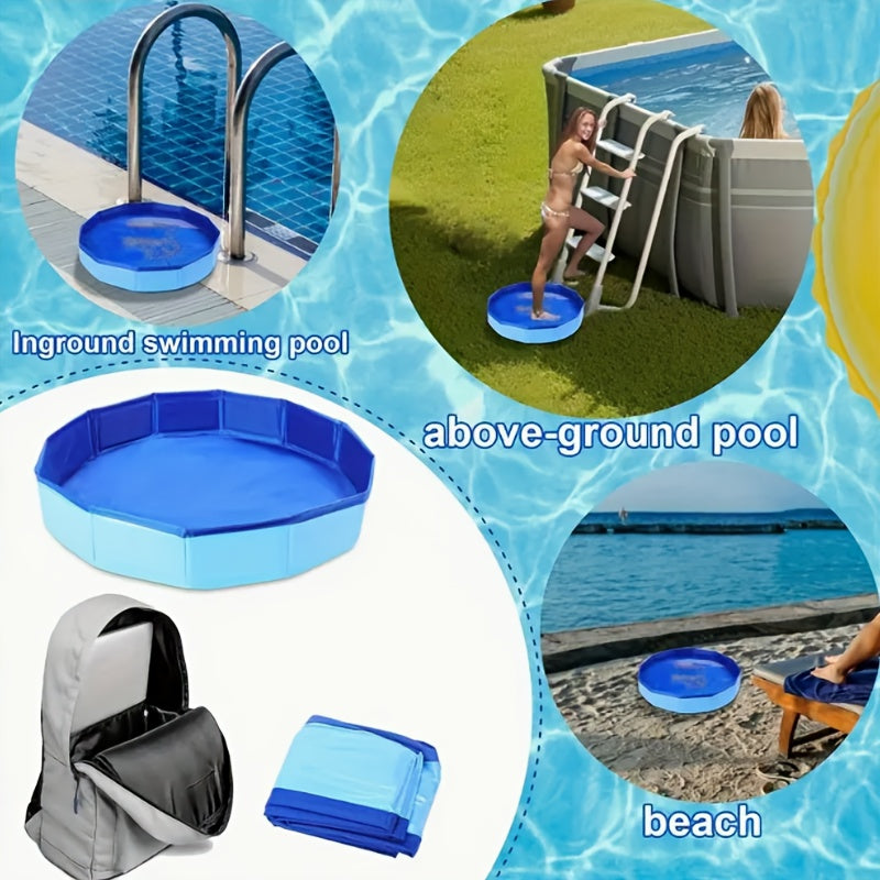 Baño de pies plegable y portátil para mascotas y humanos - Piscina inflable azul de PVC con bolsa de transporte incorporada, no necesita electricidad, ideal para uso en interiores/exterior, piscina de inmersión, piscina de superficie, playa, baño de masc