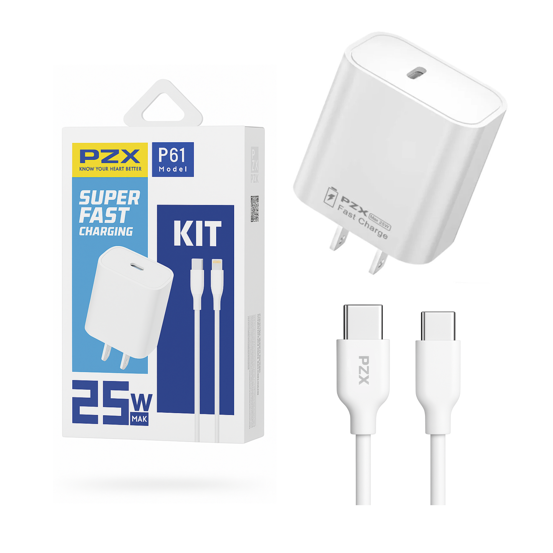 Cargador Para Celular Cable Type C / Type C Con Cabezal + Cable PZX P61