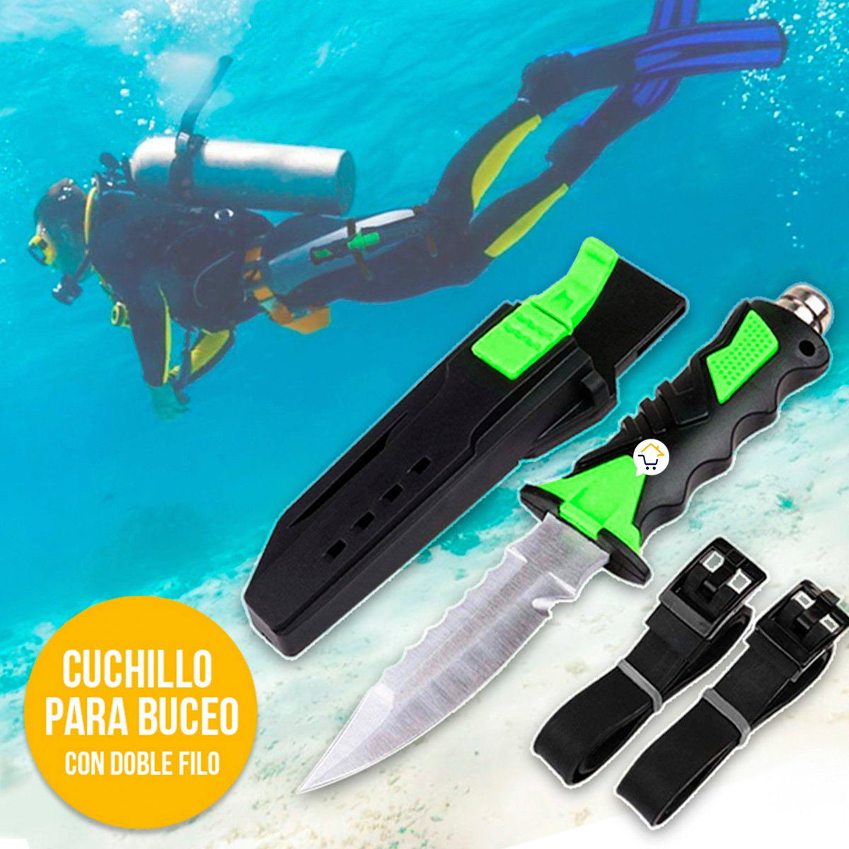 Cuchillo Para Buceo Acuático Táctico Pesca + Estuche y Correas 313V