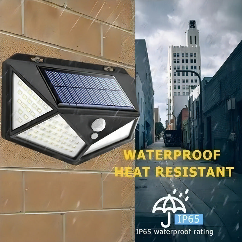 Lámpara Solar 100 Luces Led Exteriores Con Sensor Movimiento Color Negro