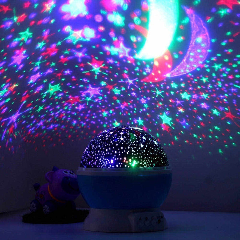 Lampara Velador Estrellas Y Lunas Giratorio Proyector Color De La Estructura Azul