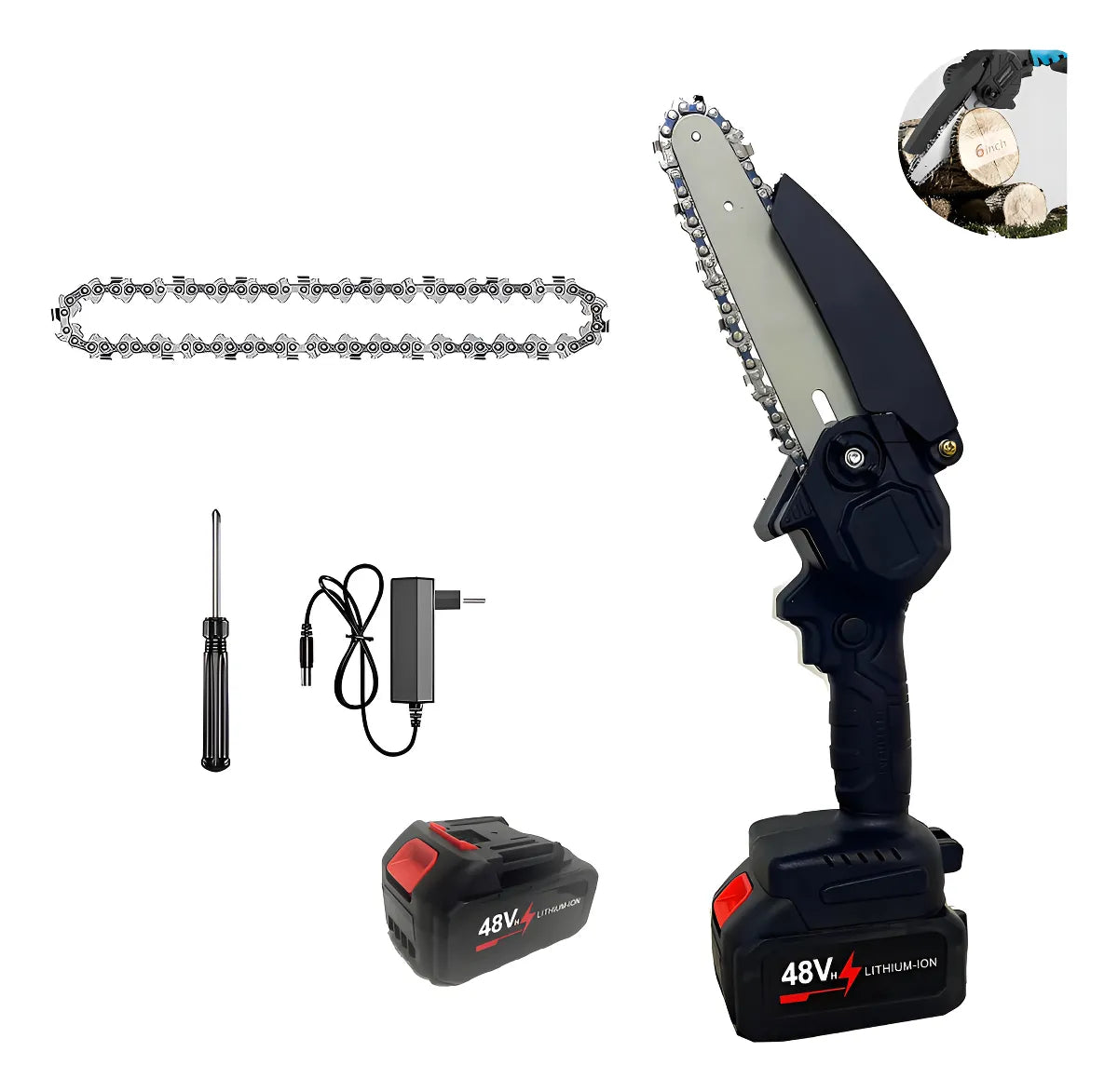 Mini Sierra Eléctrica De Cadena Manual Portátil Mundiluz Color Negro Frecuencia 60Hz