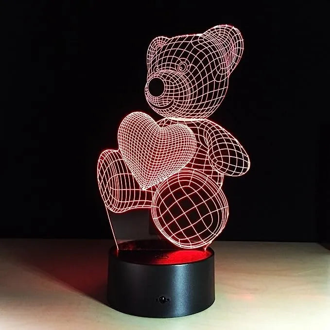 Lampara De Noche Led 3d Oso Niños Regalo Novios Amor Negra