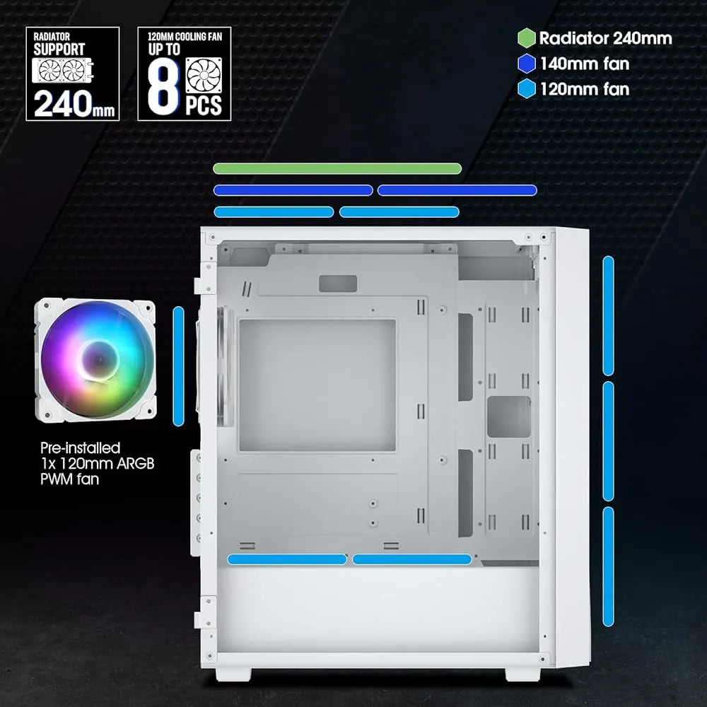 Vetroo M05 Micro Atx Caja De Pc Para Computadora Con Puerta White